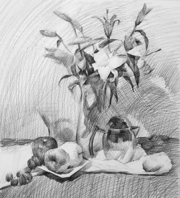 不知道花卉素描怎么畫？來看看別人是怎么畫的
